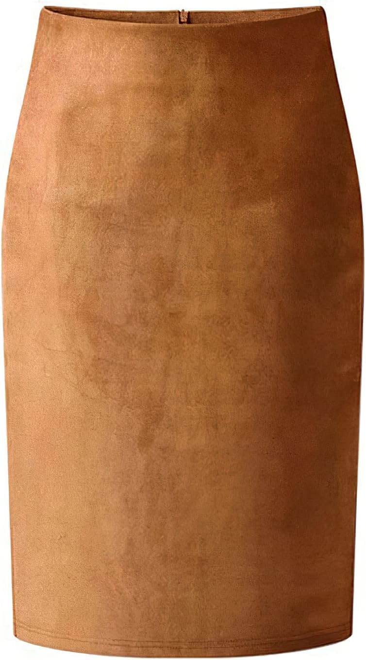 CHARTOU Womens Lightweight Elastic-Waist Faux Suede Leather Side Split Hip Packaged Skirt