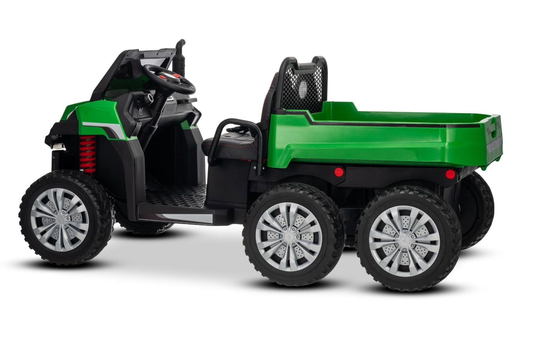 Voiture électrique Enfants 24V 2 Places 4x4 agricole Rider avec Transmission intégrale 4X 200W, Verte, Batterie Lithium, 6X6 Roues EVA, siège Double en Similicuir, essieux avec Suspension, Bluetooth