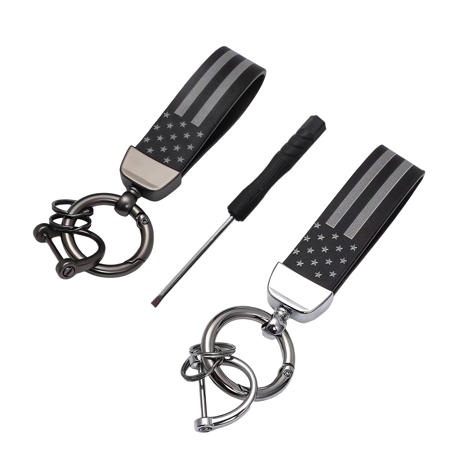 2 PCS American Flag Car Keychain, Key Fob with USA Flag, 360 Degree Rotatable Keychain with Anti-Lost D-Ring, Car Accessories (Black)