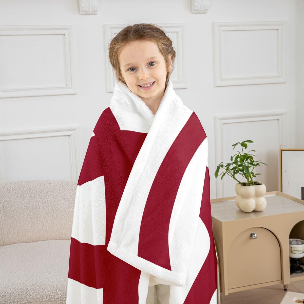 jejeloiu Red and White Fleece Throw Blanket Throw 50"x60" Geometric Stripe Plush Blanket for Bed Sofa Couch Modern Art Abstract Room Decorations
