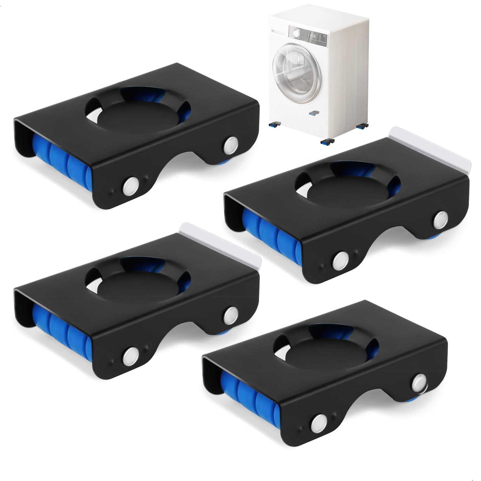 Soporte Móvil para Lavadora con Ruedas de Goma y Frenos, Base Ajustable de Alta Resistencia para Muebles Pesados, Capacidad hasta 700 kg, Elevación Antihumedad, Juego de 4 Unidades – Negro