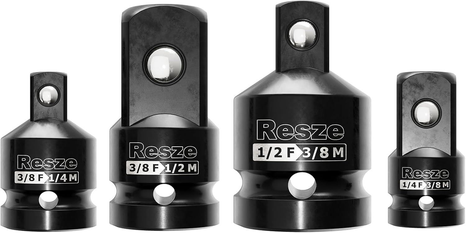 Resze 4PCS Impact Socket Adapter and Reducer Set,1/4" & 3/8" & 1/2" Drive Socket Adapter Set, Square Adapter Breaker Bar Wrench Conversion Kit Mechanic tools, Chrome Molybdenum Alloy Steel