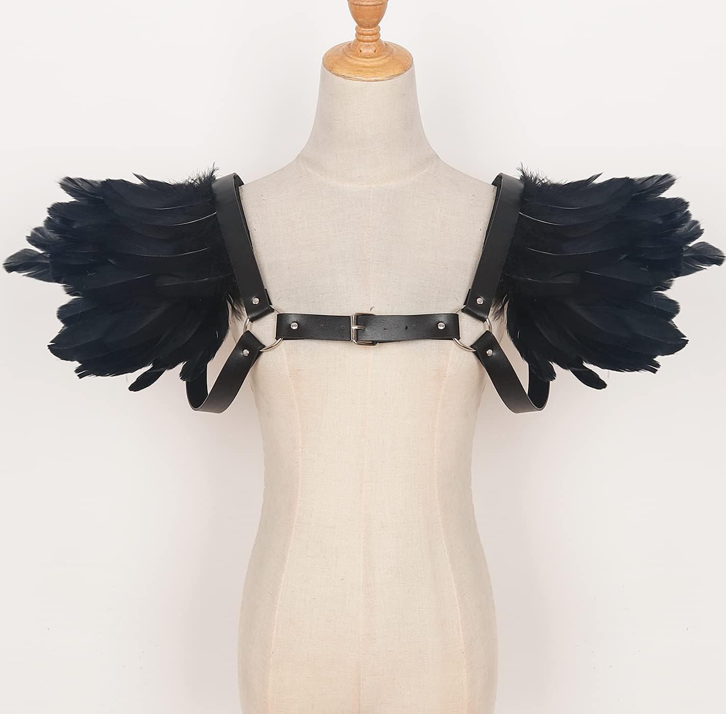L'VOW Men Gothic Natural Real Feather Epaulet Shrug Shoulder Strap With Belt for Halloween Costume - Image 5