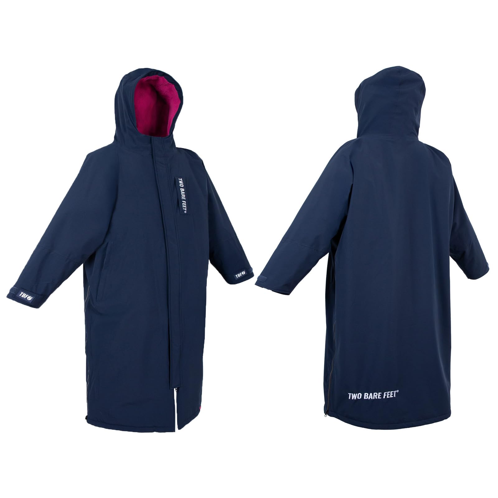 Two Bare Feet Unisex Waterproof Horse Riding Changing Robe โ Warm, Windproof, Oversized Poncho for Equestrian Sports, Outdoor Riding, Beach & Camping โ Hooded Coat (Small, Marine Blue/Raspberry)