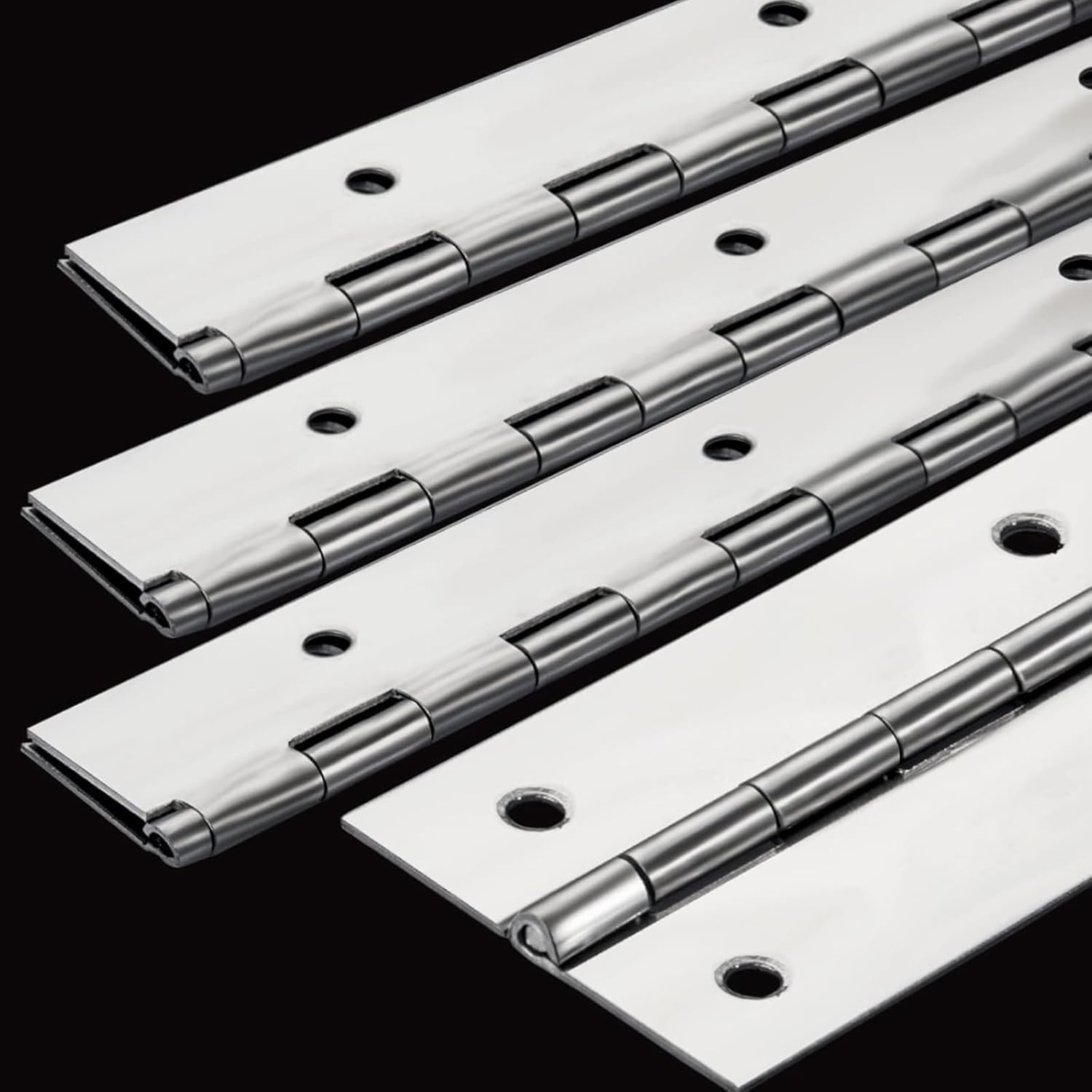 4Pack Heavy Duty Piano Hinge, 2" Open Width x 16" Continuous Hinges, 0.06" Thick Stainless Steel with Holes, Black Furniture Hinges for Cabinet Door Cases Woodworking