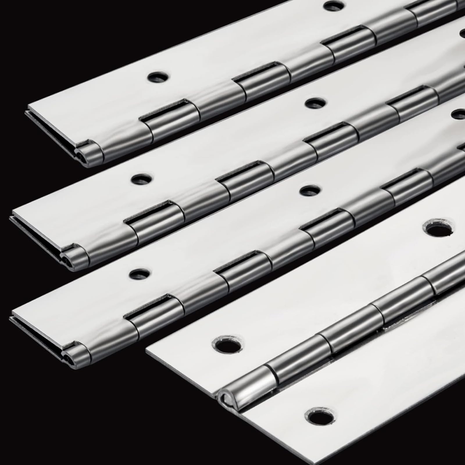 4Pack Heavy Duty Piano Hinge, 2" Open Width x 16" Continuous & Piano Hinges, 0.06” Thick Stainless Steel Piano Hinge with Holes, Polished Stainless Furniture Hinges for Cabinet Door Cases Woodworking