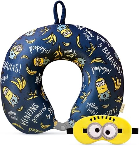 MINISO Minions - Almohada de cuello de viaje con máscara de ojos, bo