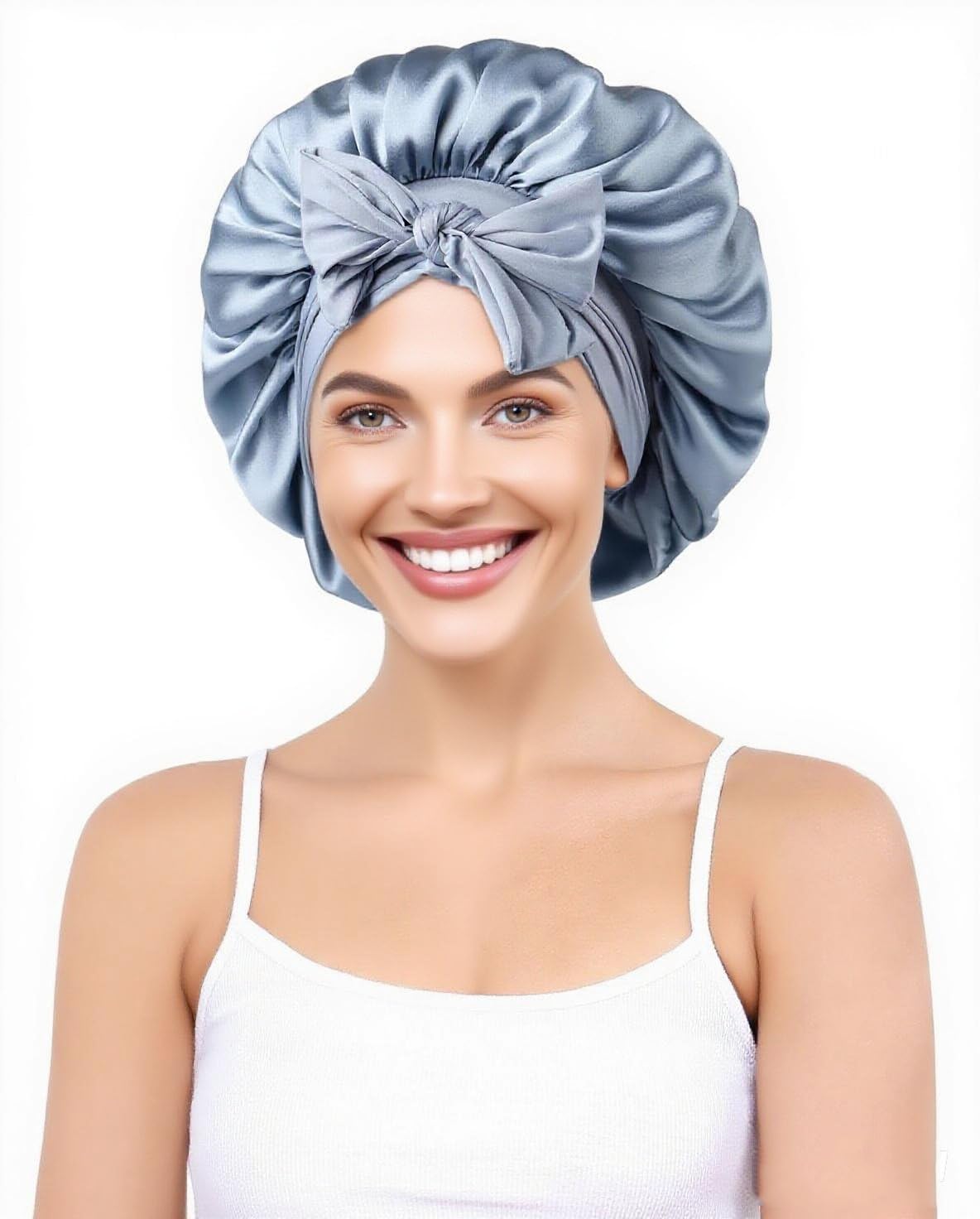 100% Silk Bonnet for Sleeping 19 Momme Pure Mulberry Silk Hair Wrap with Tie Band Stay On Head