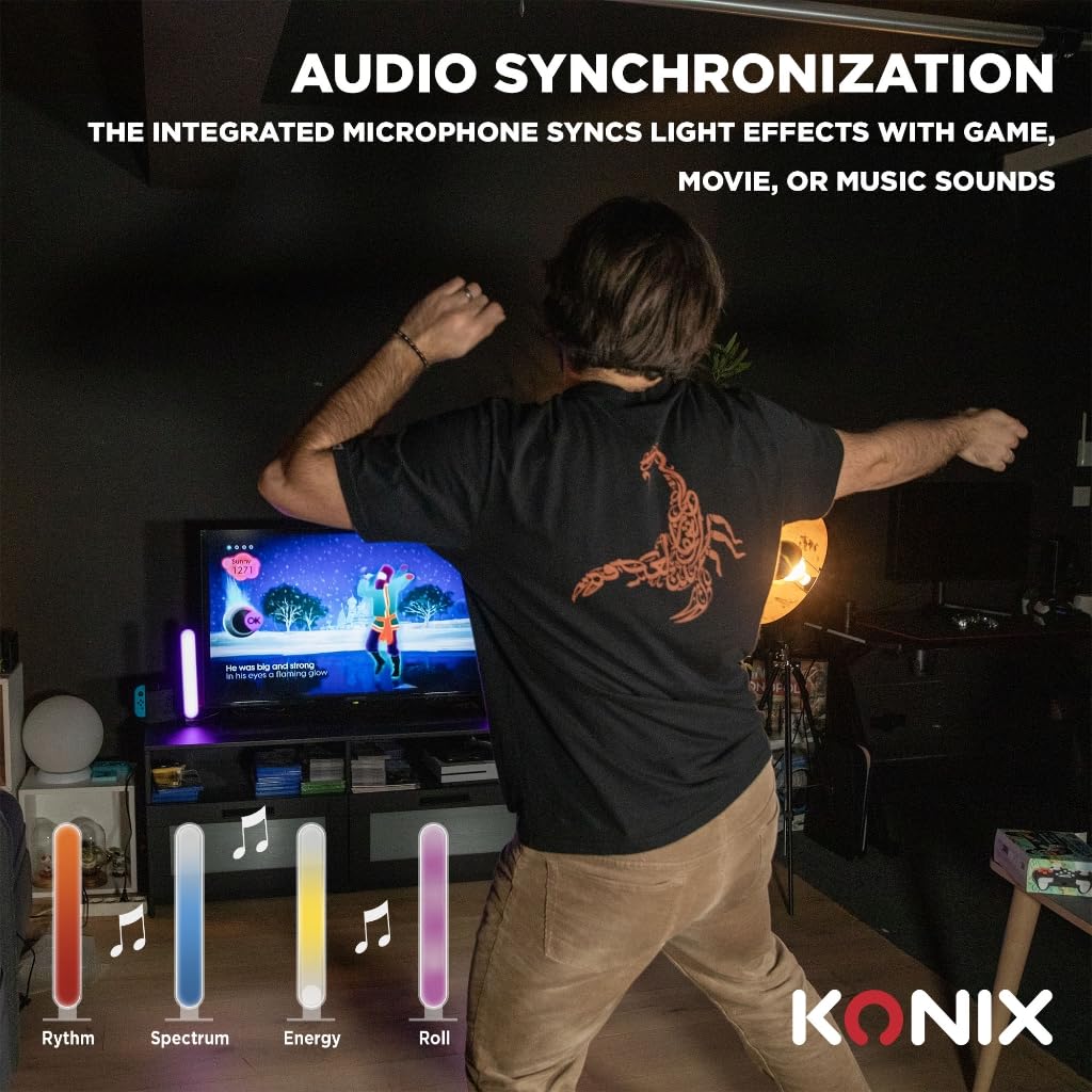 Konix Drakkar Barre di illuminazione gaming LED Flame - Illuminazione RGBIC - Sincronizzazione musicale - Integrazione domotica Tuya - Altezza 30 cm