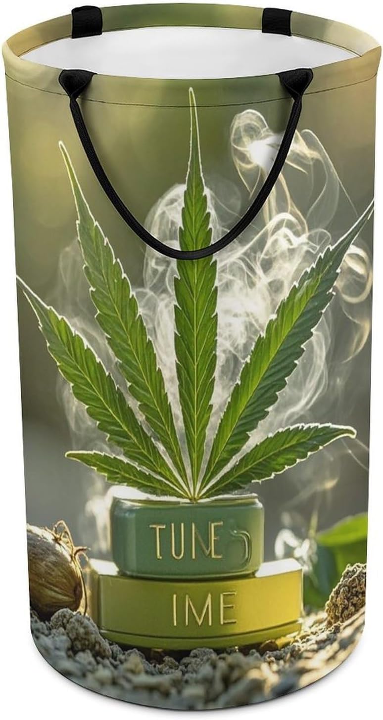 Weed Marijuana Laundry Basket with Handle Foldable Laundry Hamper Narrow Laundry Bag for Bedroom, Bathroom, Laundry Room 15.7x27.2 in
