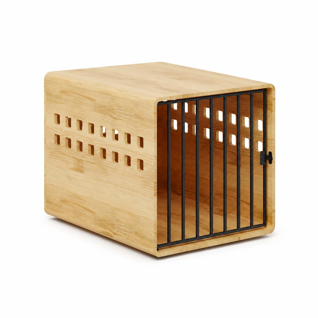 Hundebox Holz mit Metalltür, Indoor Hundehütte, 80 x 60 x 61,5 cm