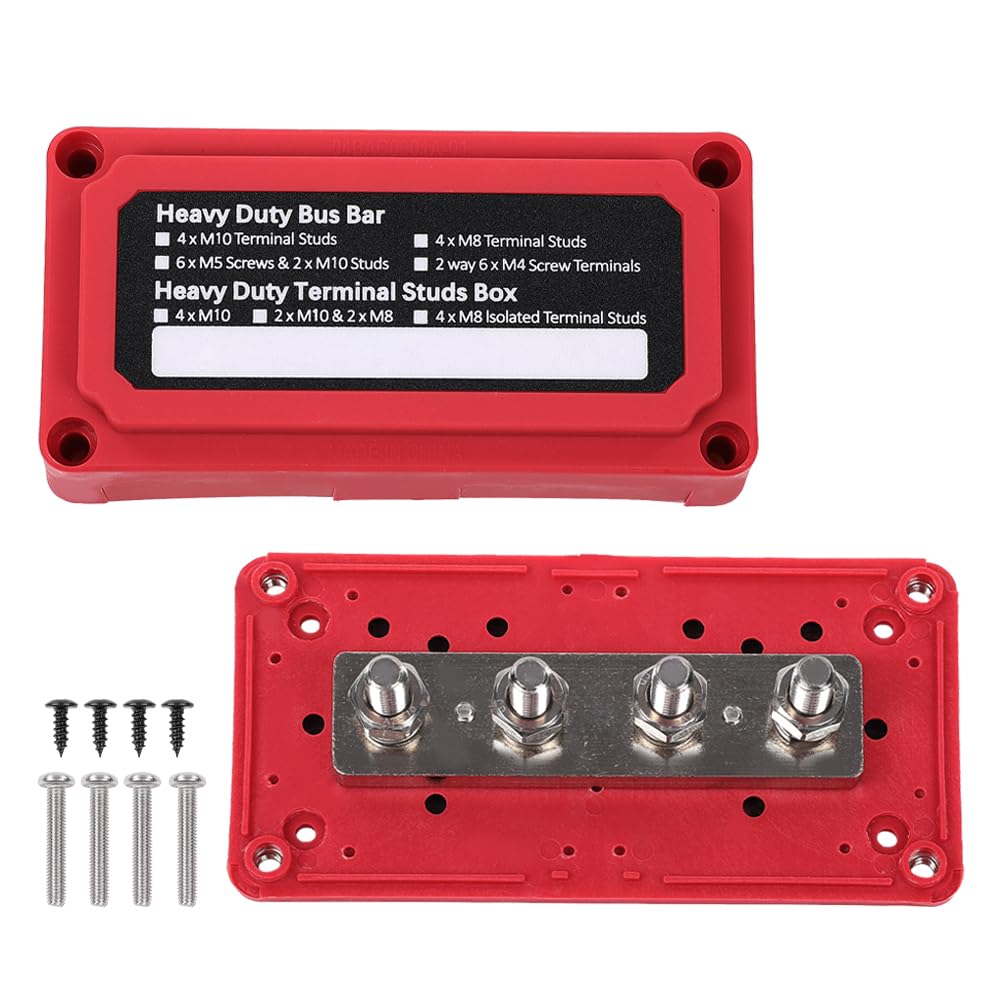 PIT66 300A 48DC Heavy Duty Bus Bar, Power Distribution Box with 4 x M8 (5/16") Studs, 4 Way Module Bus Bar Terminal Block 12 Volt Fit for Automotive Car RV Marine Solar and Electrical Equipment, Red-image-22
