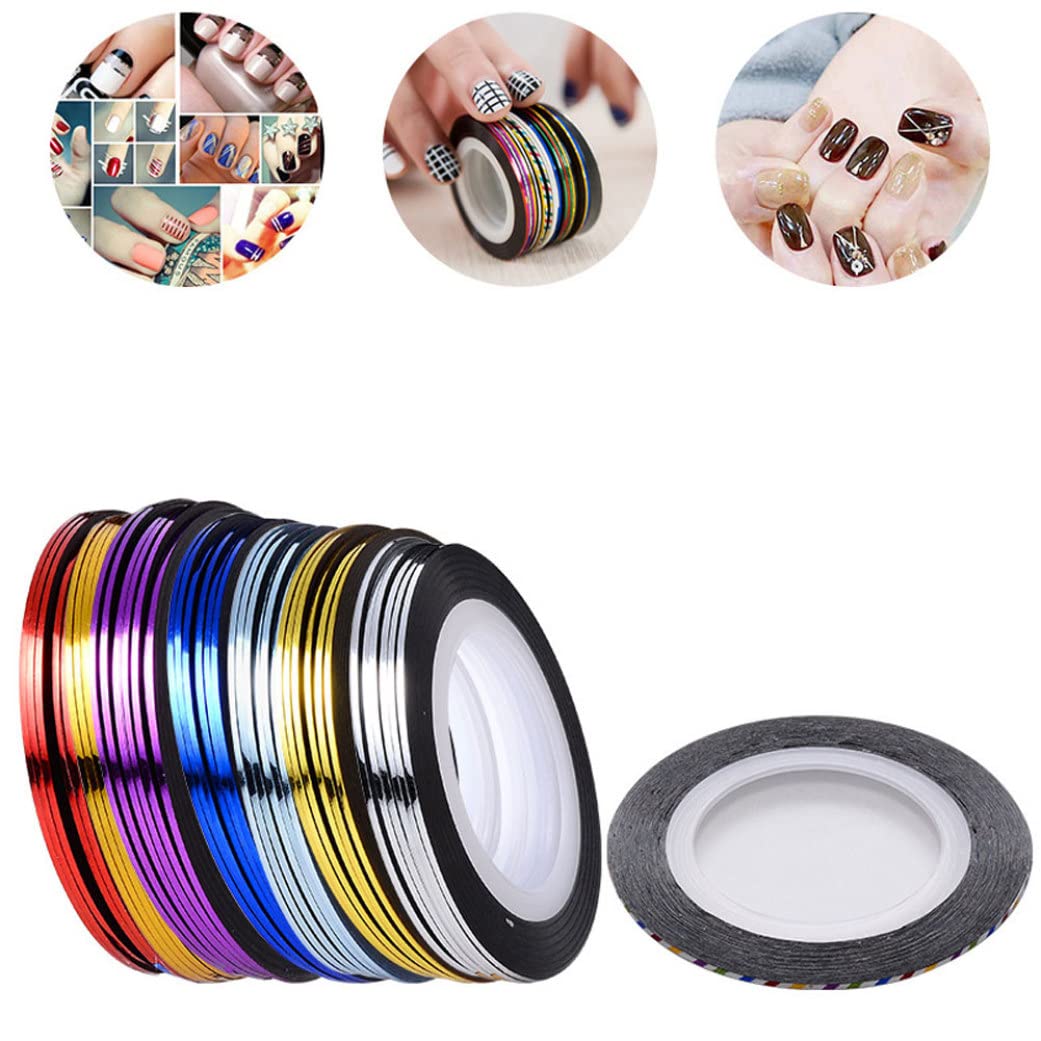 Ruban à rayures à ongles, autocollant à ongles adhésif de 20 m, autocollant des bandes d'art, décoration de ligne de nail art pour pointes de ongles bricolage (dorée)