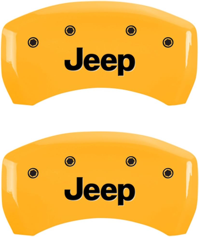 MGP Caliper Covers 42013SJEPYL Caliper Cover, Set of 4 (Yellow Engraved Front and Rear: Jeep Powder Coat Finish Black Characters)