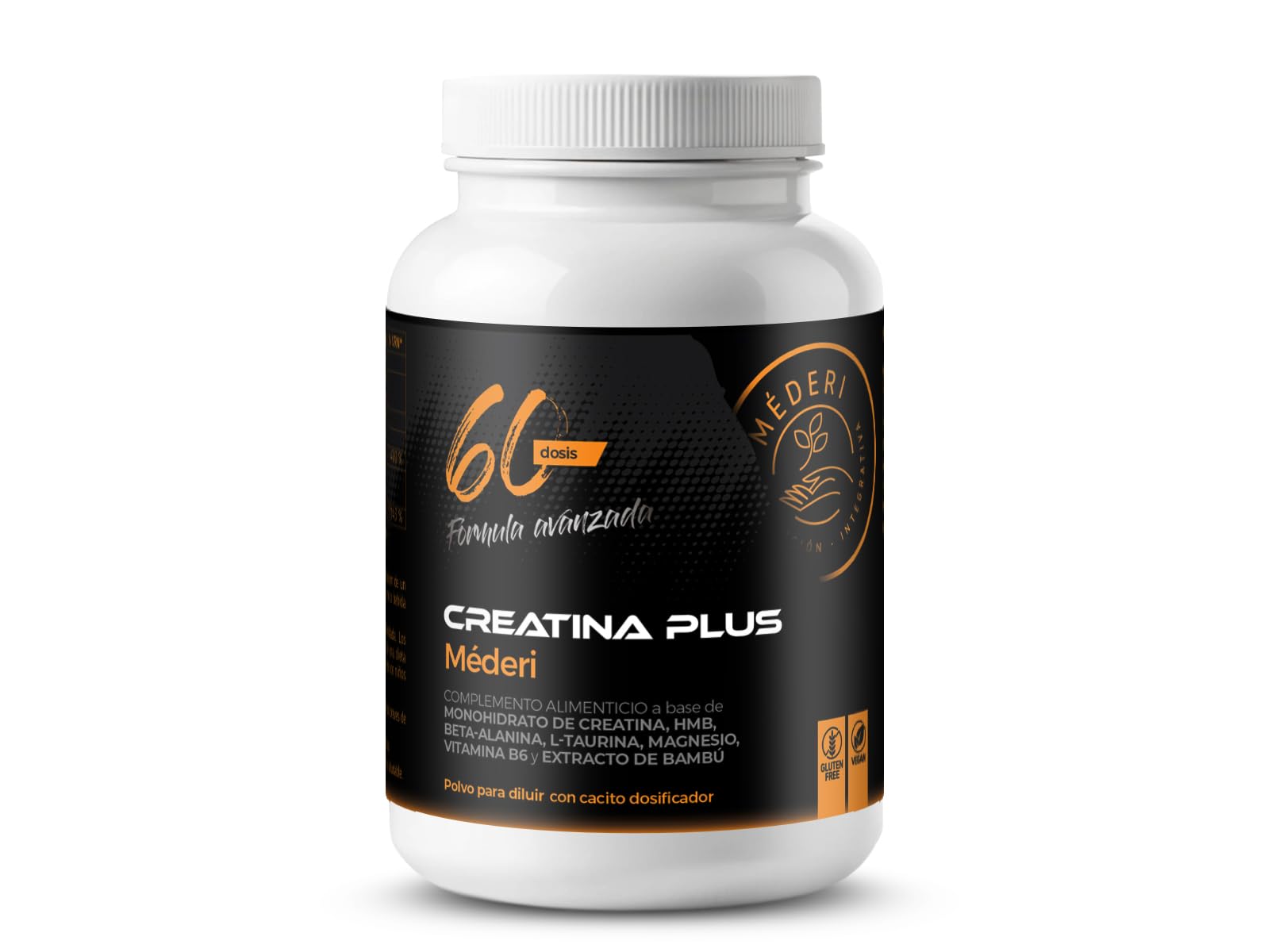 Creatina Plus Mederi con HMB, Beta-Alanina, L-Taurina, Magnesio, Vitamina B6 y extracto de Bambú - 60 dosis (420 gr)- 60 dosis (420 gr) polvo