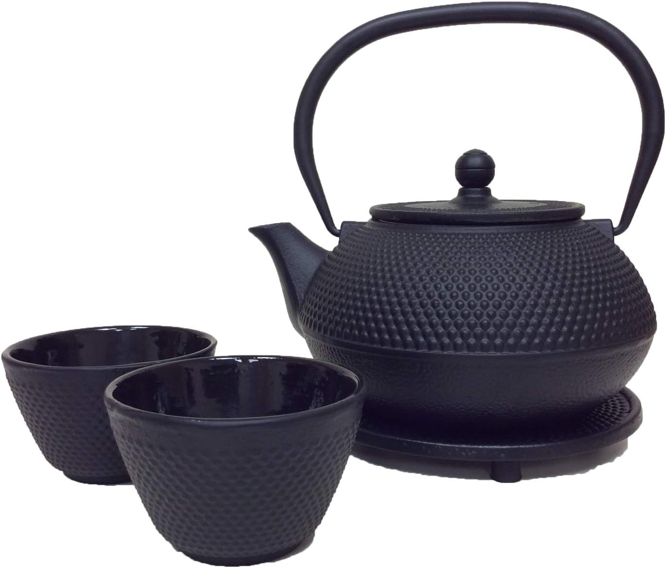 Cuisiland Smail Hobnail Cast Iron 27oz Teapot Set with 2 Cups(Black