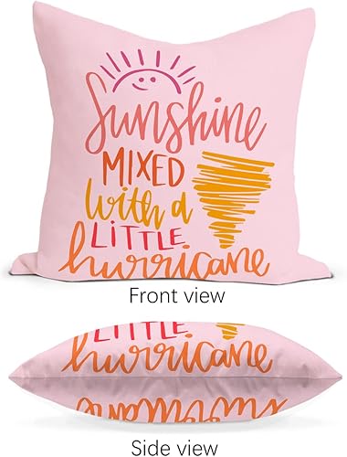 Rusenbao Sunshine Mixed with A Little Hurricane Summer - Fundas de almohada rosas para decorar habitación de niños, niñas, mujeres, hermana, 18 x 18