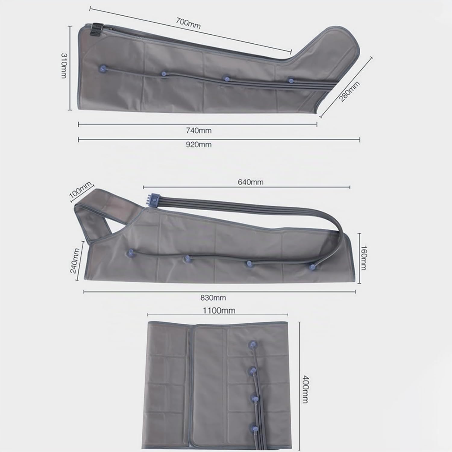 Pressoterapia per Casa per gambe e addome, Massaggiatore Elettrico a Compressione d'Aria, 6 Camere D'aria Pressoterapia Linfodrenaggio Con Funzione Di Cronometraggio, Grigio