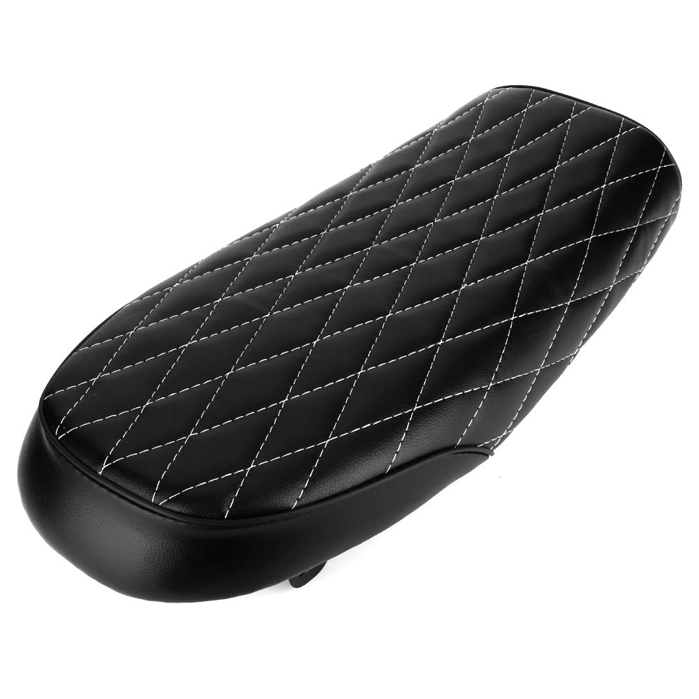 BigKing Motorcycle PU Leather Vintage Cafe Racer Seat, Motorcycle Seat, Flat Saddle Cushion for CG125 GN CG CB400SS(Black)