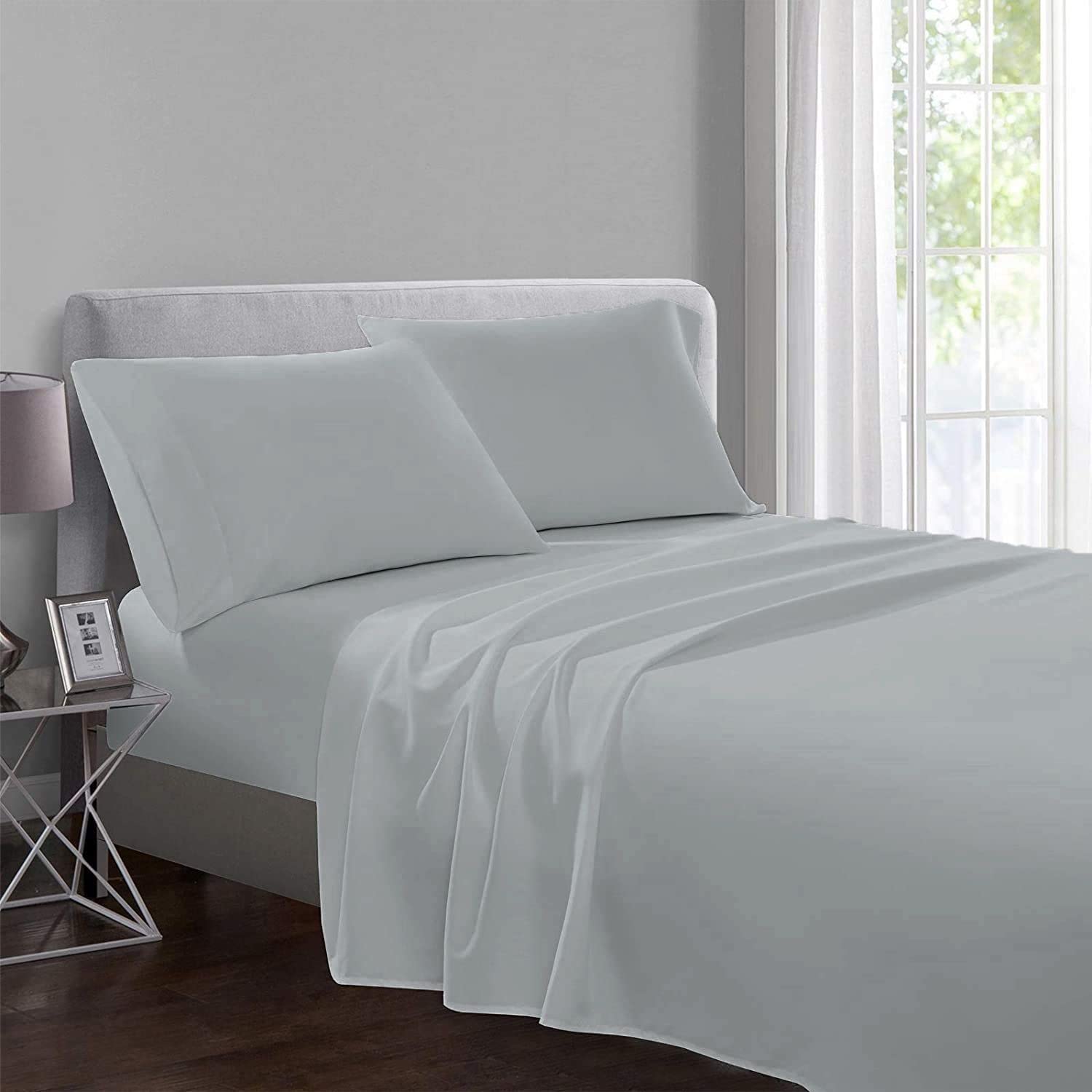 Belclair 400 Thread Count 100% Cotton Solid Bedsheet for Double Bed Hotel Quality Plain Light Grey Queen Double Flat Bedsheets with 2 Pillow Covers - (Queen Size 90x102 Inch) (B0BNJB1CV1) Amazon Price History, Amazon Price Tracker