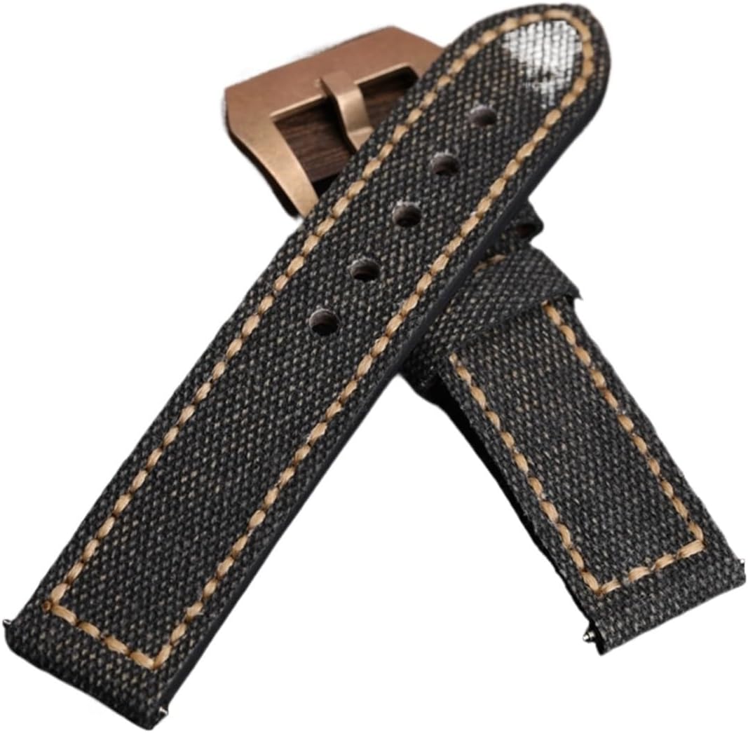 MJMT06 Canvas Leather Strap, 20 22 24MM Suitable Compatible with Bronze Watch Copper Watch Men's Bracelet, Suitable Compatible with PAM111 411 Men's Leather Br