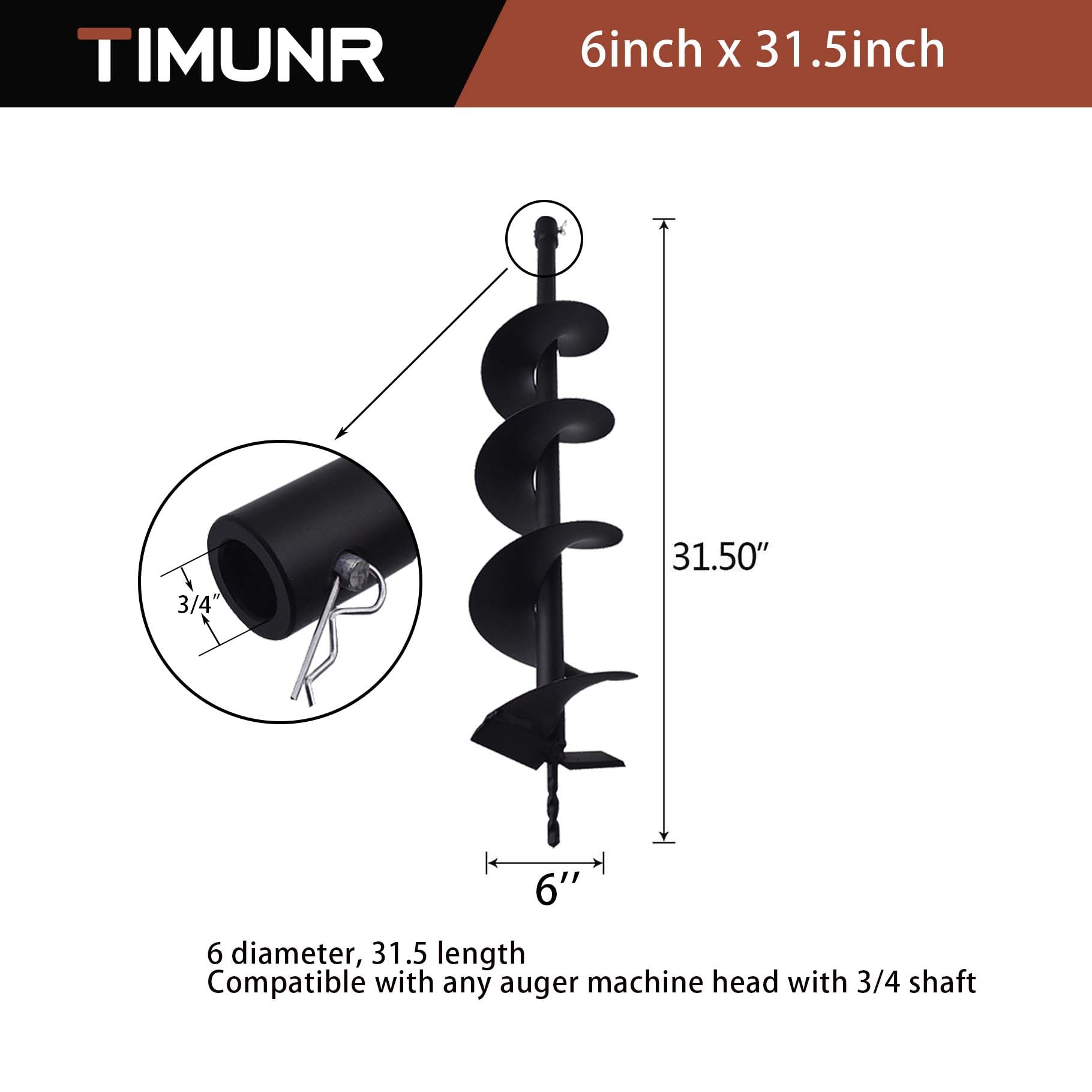 Punte da trapano a coclea da 6 pollici per piantare, 6 punte da trapano per motore a benzina da 31,5 cm, strumento per piantare lampadine con albero da 3/4