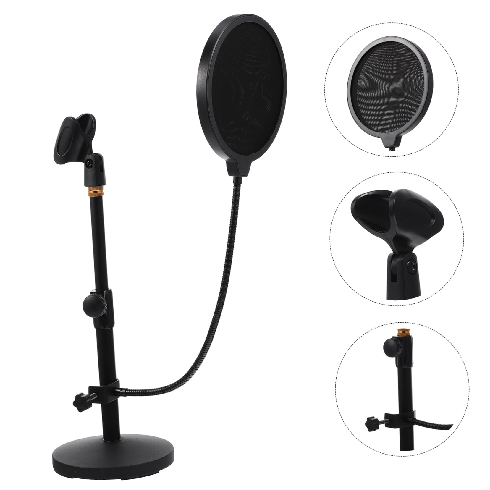 Soporte De Micrófono Ajustable Con Base Pesada y Filtro Anti-pop Para Escritorio Soporte Metálico Estable Para Estudio Casa y Transmisión Con Clip y Diseño Ergonómico Adaptable