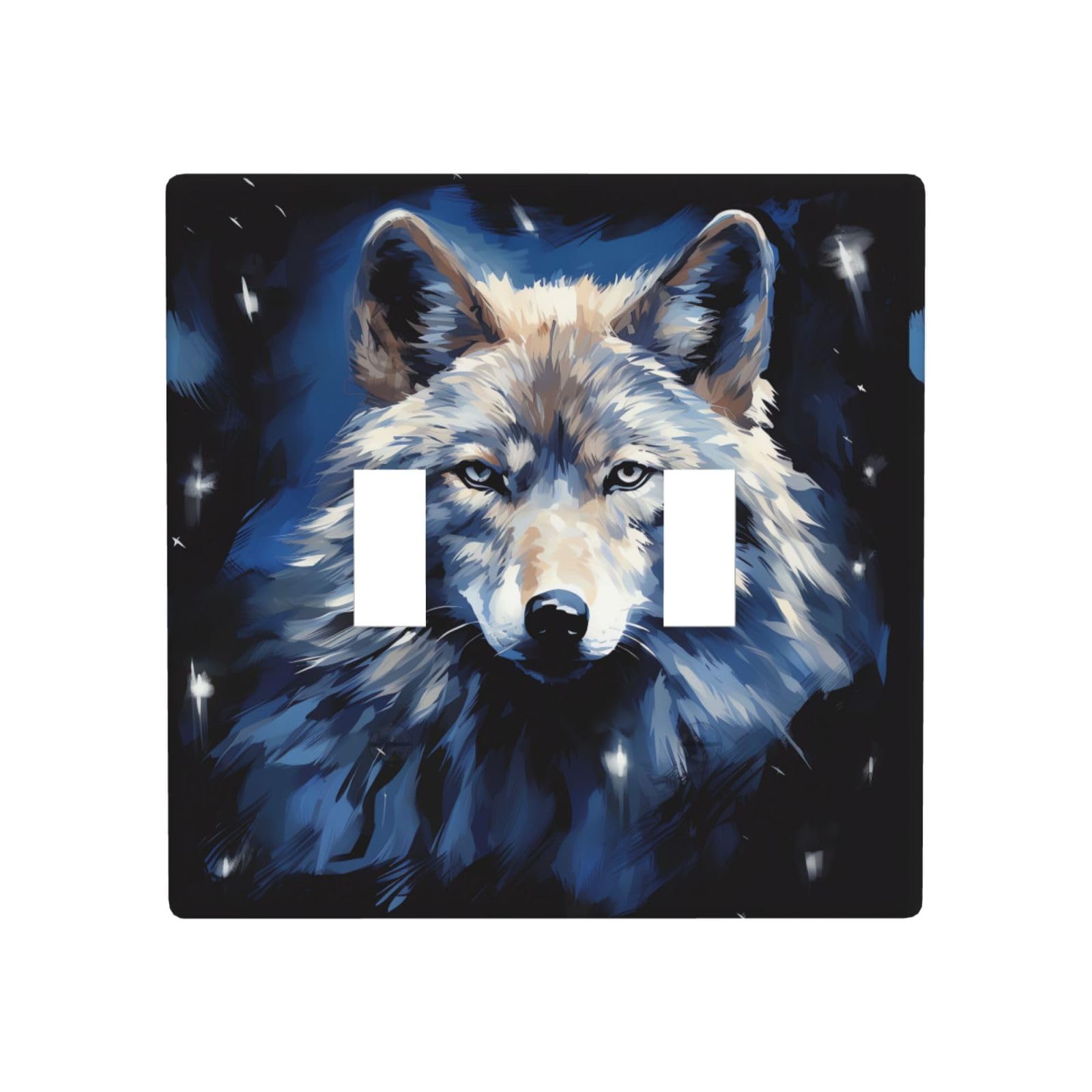Kloph Wolf Head Decorator Double Toggle Light Switch Covers Wall Plate 2-Gang Standard Size 4.5" X 4.5" Double Toggle Switch Wallplate Decorative 2 Gang Wall Switch Plate Covers