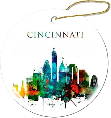 Miniatura 9 de Fhdang Decor Oklahoma City - Adorno de Navidad de porcelana con copos de nieve, recuerdo de acuarela, adorno de cerámica de doble cara, 3 pulgadas