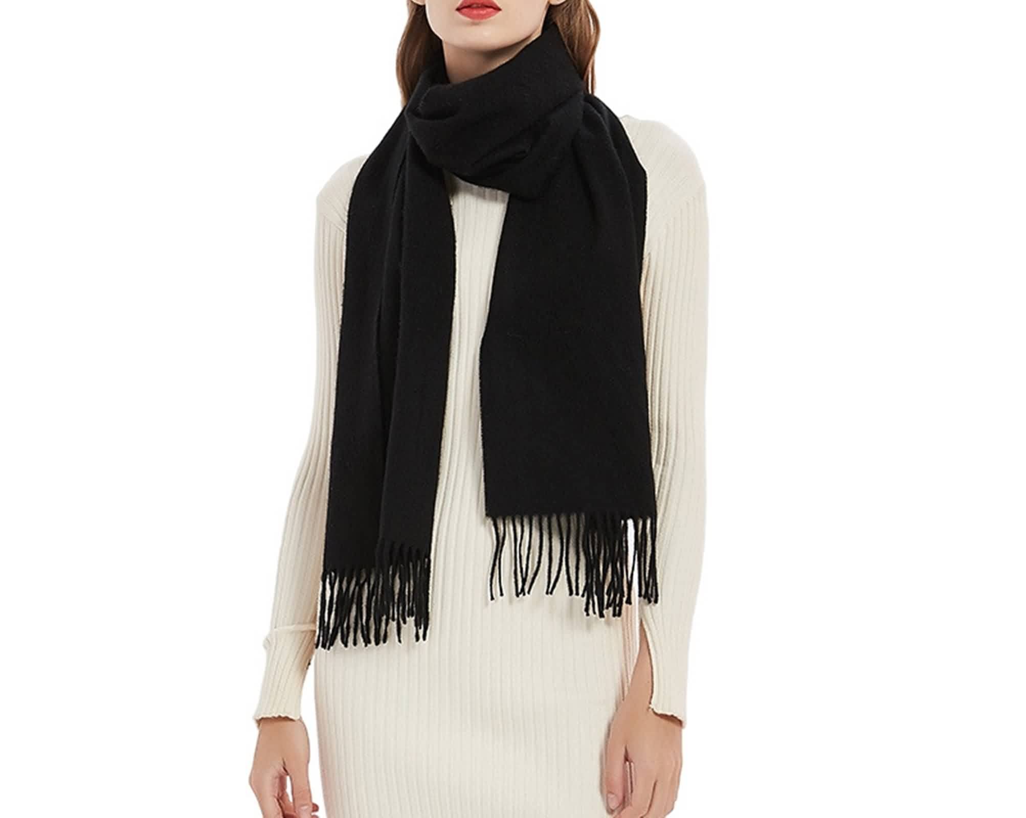 Bufandas de cachemira para mujer, bufanda occidental de color sólido borla cálido invierno ropa accesorios regalo, rojo oscuro