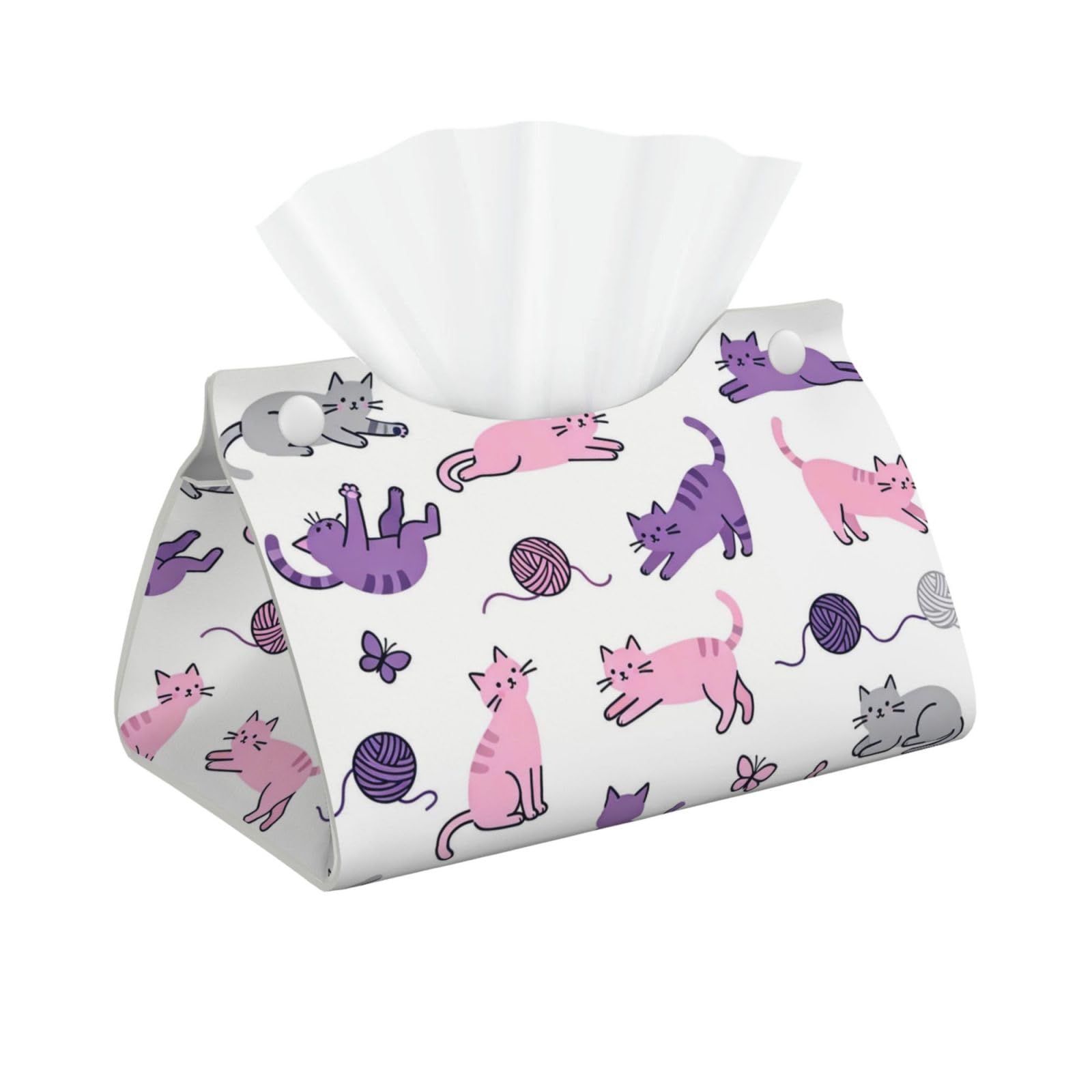 Cute kitten Long Leather Tissue Box Cover-Waterproof PU Leather Tissue Holder for Bathroom, Decorative Rectangular Tissue Case