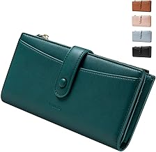 Vulkitty Wallet for Women Large Capacity Long Ladies Purse RFID Blocking Leather Card Wallet Money Organisers with Coins Zipper Pocket, Phone Compartment and Multiple Card Slots (Green)