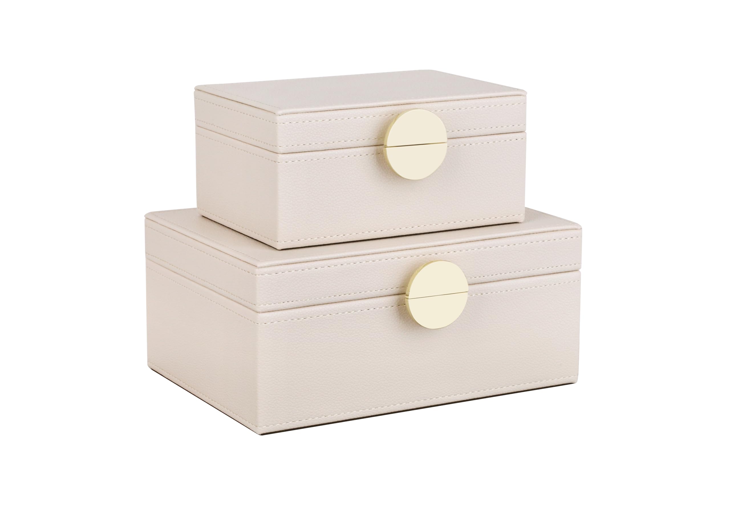 HofferRuffer Leather Jewellery Box Set of 2, Decorative Storage Boxes with Lids, CreamWhite with Gold Hardware, Jewellery Organiser for Rings, Necklaces, Watches, Sunglasses and Valuables