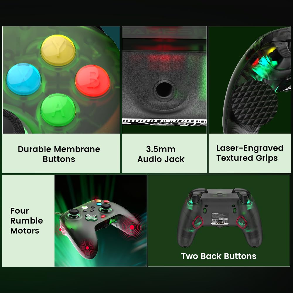 GameSir T7 Pro Mando con cable Xbox/PC – Verde retro, Efecto Hall, RGB