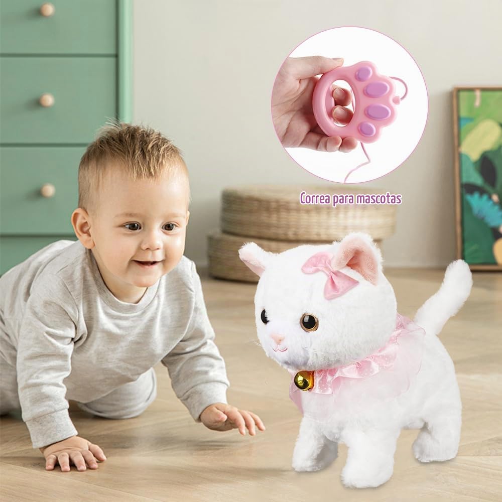 Lotvic Gato de Peluche Electrónico, Que Caminar, Ladrar y Menear la Cola | Gato Interactivo, Gato Mascota Interactivo Realista, Juguetes de Peluche Interactivos, Regalos de para Niñi/Niñas de 3-6
