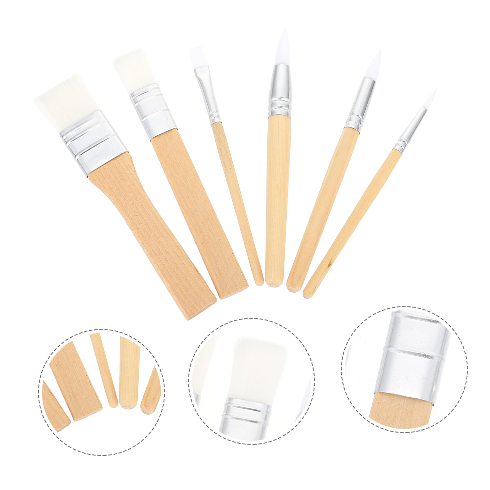 Artibetter 6piezas Pinceles Cortos de Lana Cruda Unidades para Acuarela Suministros de Pintura Herramientas de Dibujo Pinceles para Pintar Acuarela