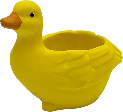 Classic Home and Garden Macetero de pato de cemento para interiores y exteriores, amarillo, 7"
