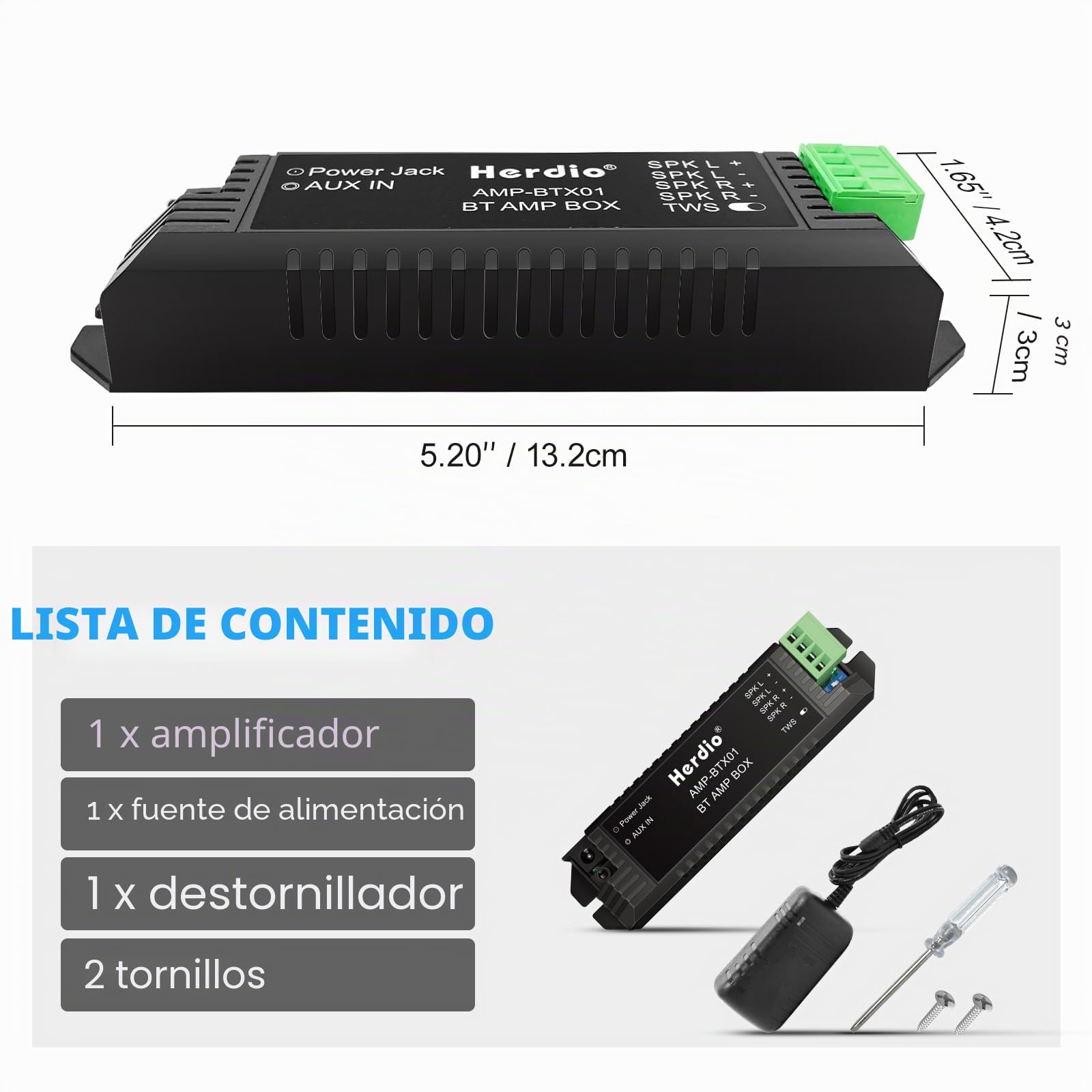 Herdio Bluetooth Home Audio Amplificador 2.0 Canales Sistema Receptor para Altavoces Pasivos con AUX TWS Adecuado para Techo Cine en Casa Marina Garaje Exterior Interior