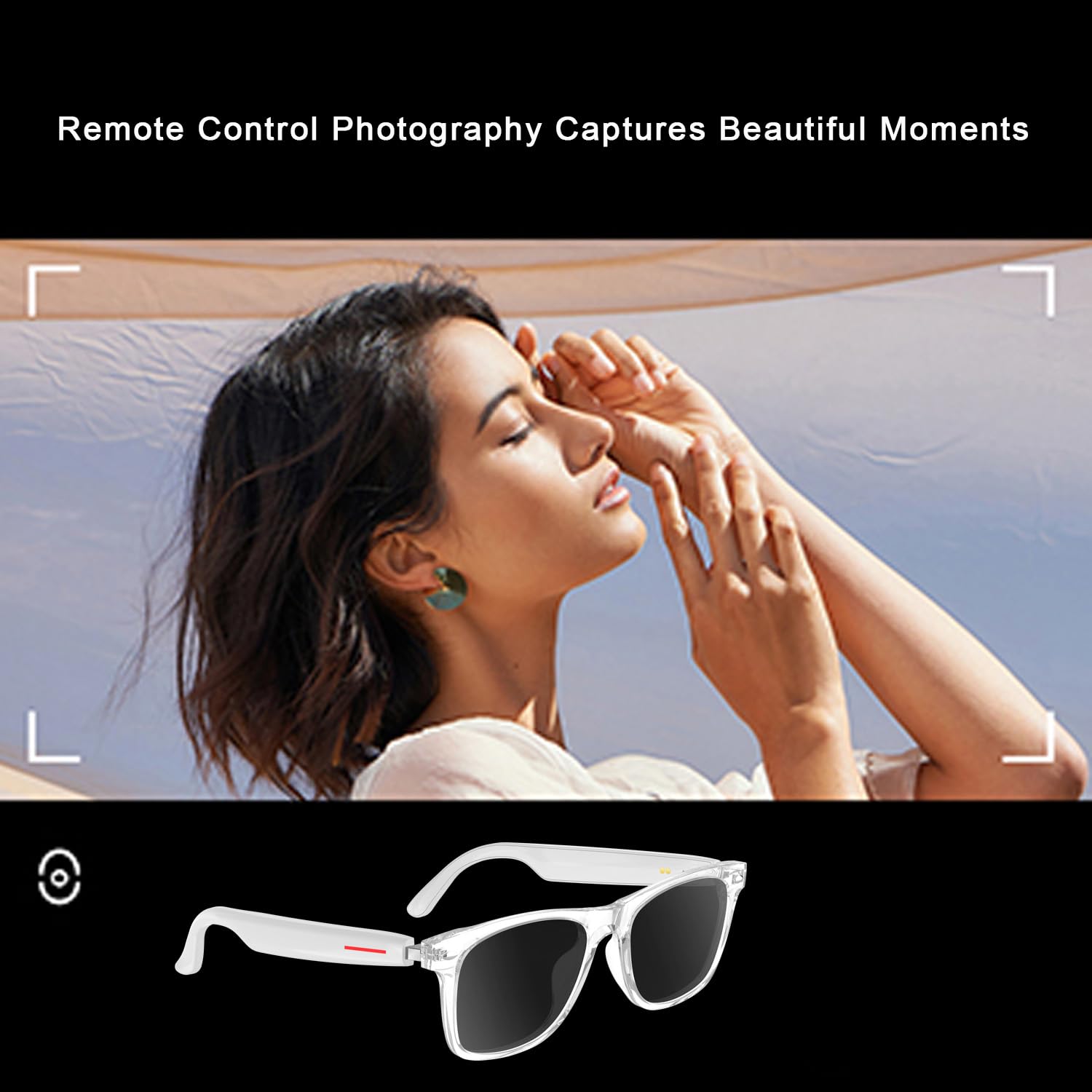 JZ TWS Smart Bluetooth Audio Glasses - kit de Verres de Lunettes (Blue Light Shield & Lunettes de Soleil & Rose & Bleu) for Office Outdoor Sports Drive - Smart Glasses for Men & Women - White Frame