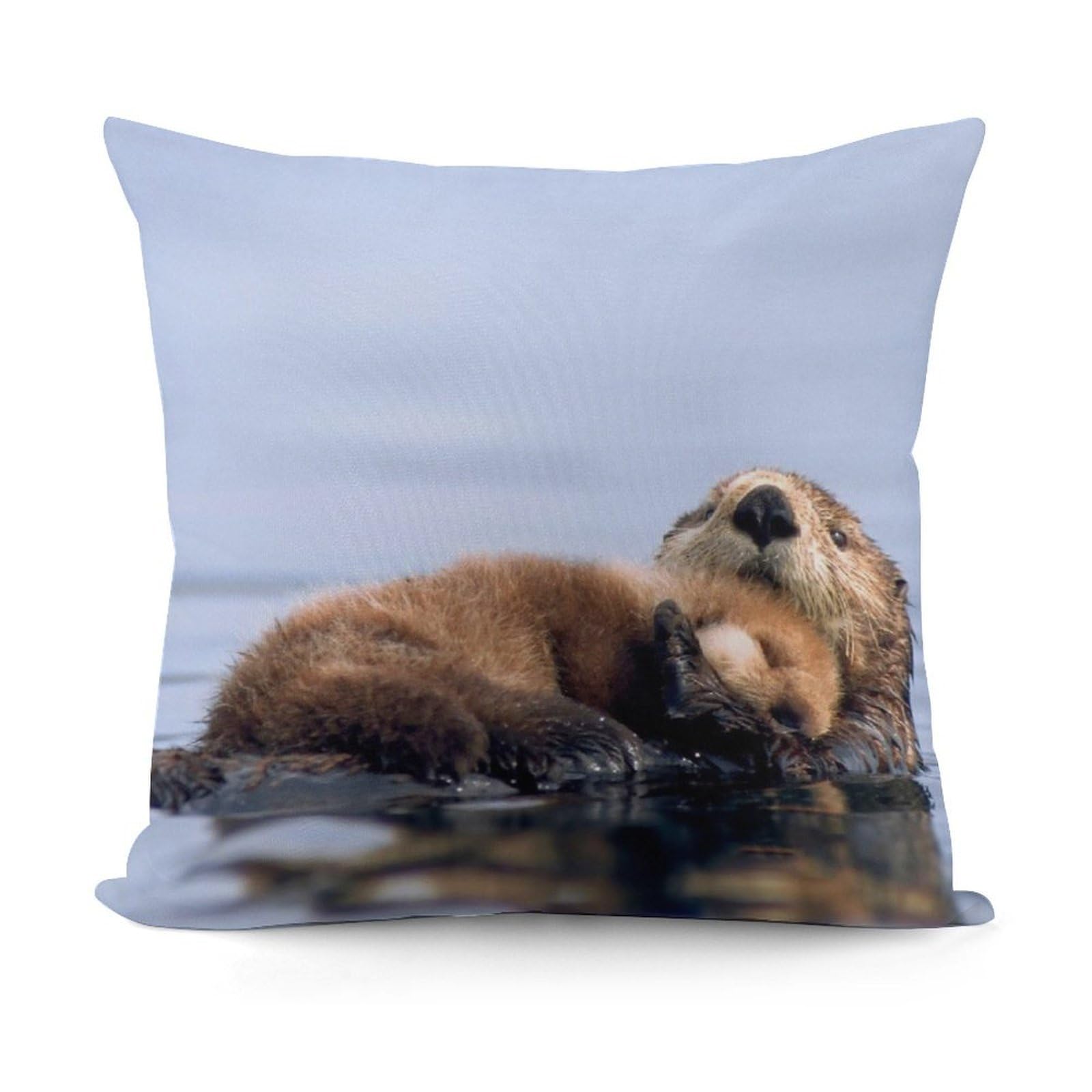 FekiLoot Lazy And Relaxing Otter Plush Cushion Covers, Double-Sided Throw Pillow Covers with Invisible Zipper, Comfortable Soft Square Cushion Cases for Sofa Bedroom Living Room 18x18 Inch (45x45cm)