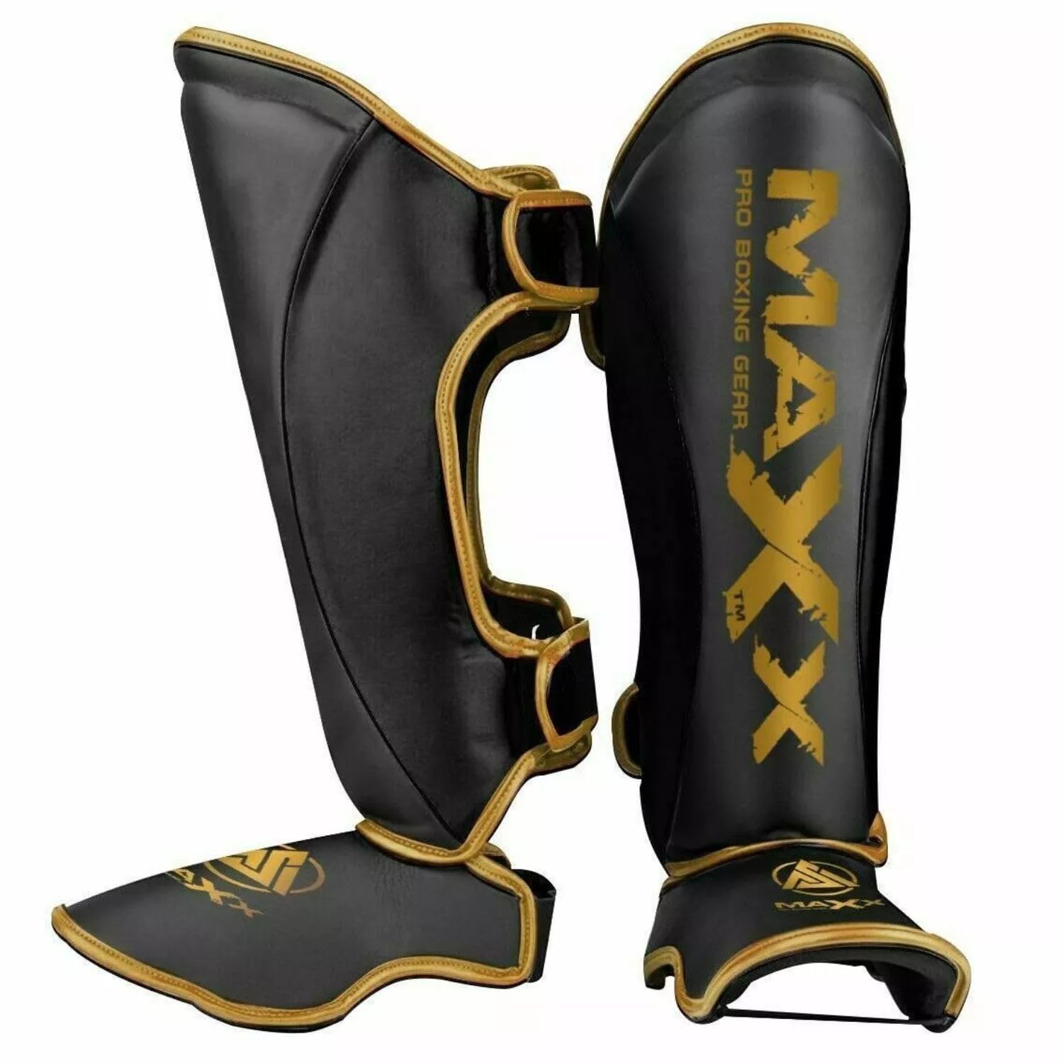 MAXX Adult Maya Grain Leather Boxing Shin Guard Instep Pad Leg Protectors Support Martial Arts (Gold Print, XL) — image 1