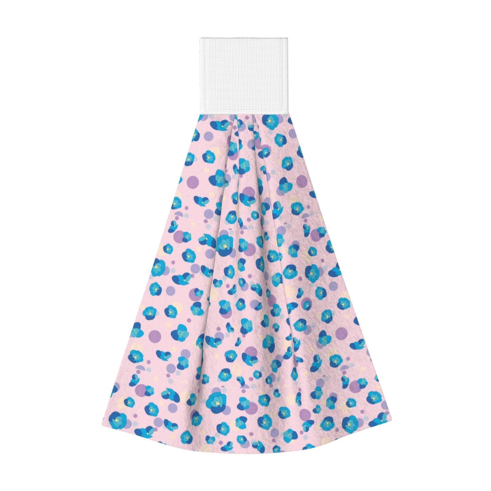 Noble Ren Pink Blue Flowered Polka Dots Hand Towel Hanging Kitchen Towel Velcro Dry Towel Highly Absorbent Suitable For Bathroom/Living Room/Toilet