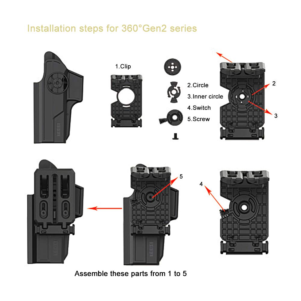 efluky Universal IPSC Pistole Paddelholster Fit Walther P99, Springfield XD, Beretta APX, Sig Sauer P320, Glock19, 19X, 17, 21, 22, 23, 26, 27, 31, 32, 33, 45 (Gen1-5) (Paddle+Belt Clip)