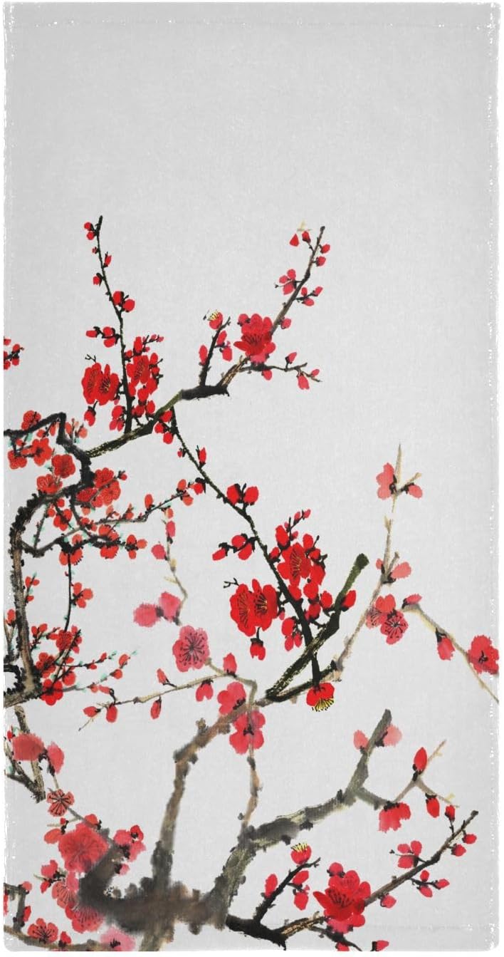 2 Pack Red Cherry Blossom Hand Towels,Microfiber Absorbent Asian Japanese Flower Watercolor Ink Bathroom Towels,Quick Drying Kitchen Towels,Hand Towels for Bathroom,Shower,Guest,Face 14"x28" - Image 6