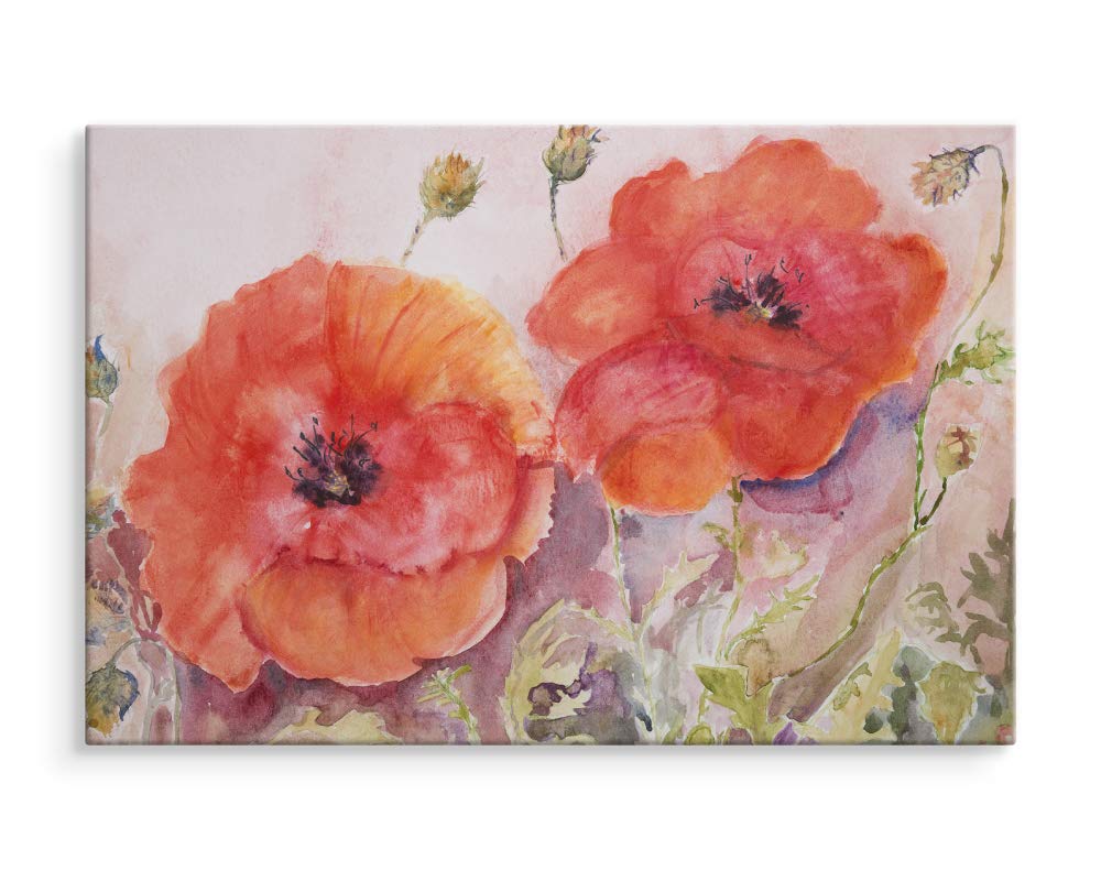 Muralo Wandbild Blumen, Mohnblumen, Natur, Landschaft - 90x60 cm | Leinwandbild, Modernes Design, hochauflösender Druck - ideal für Schlafzimmer und Wohnzimmer, Frühlingsflair das ganze Jahr