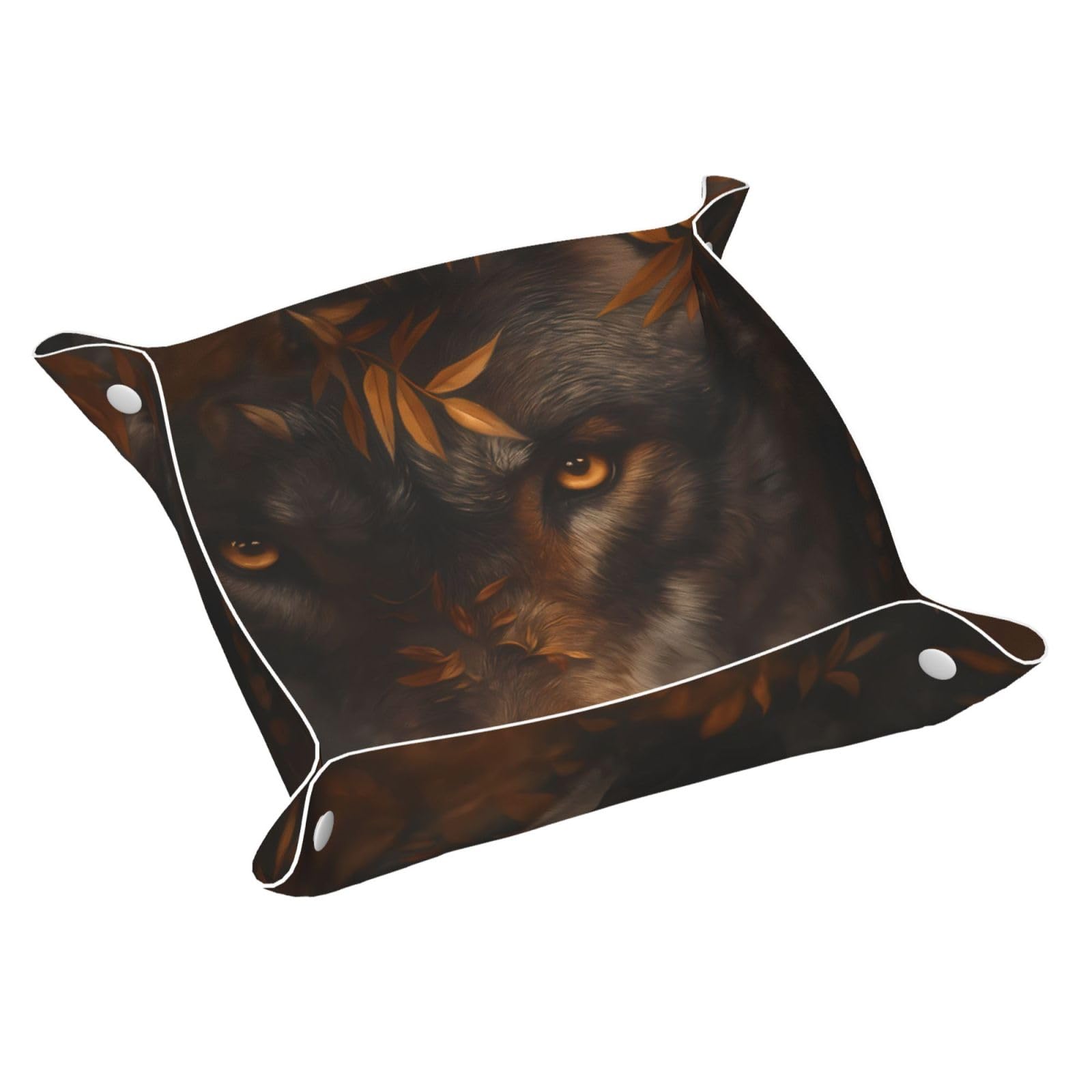 HLBSDM Autumn Wolf Gaze Tray Men's Leather Valet Parking Portable Entrance Trays Bedside Storage Box