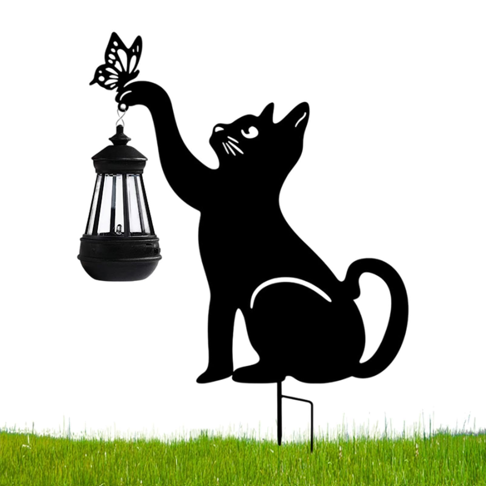 Lampa solarna na zewnątrz, latarnia w kształcie kota, metalowa dekoracja świetlna do ogrodu, podjazdu, podwórka, patio, trawnika, werandy, tarasu, chodnika