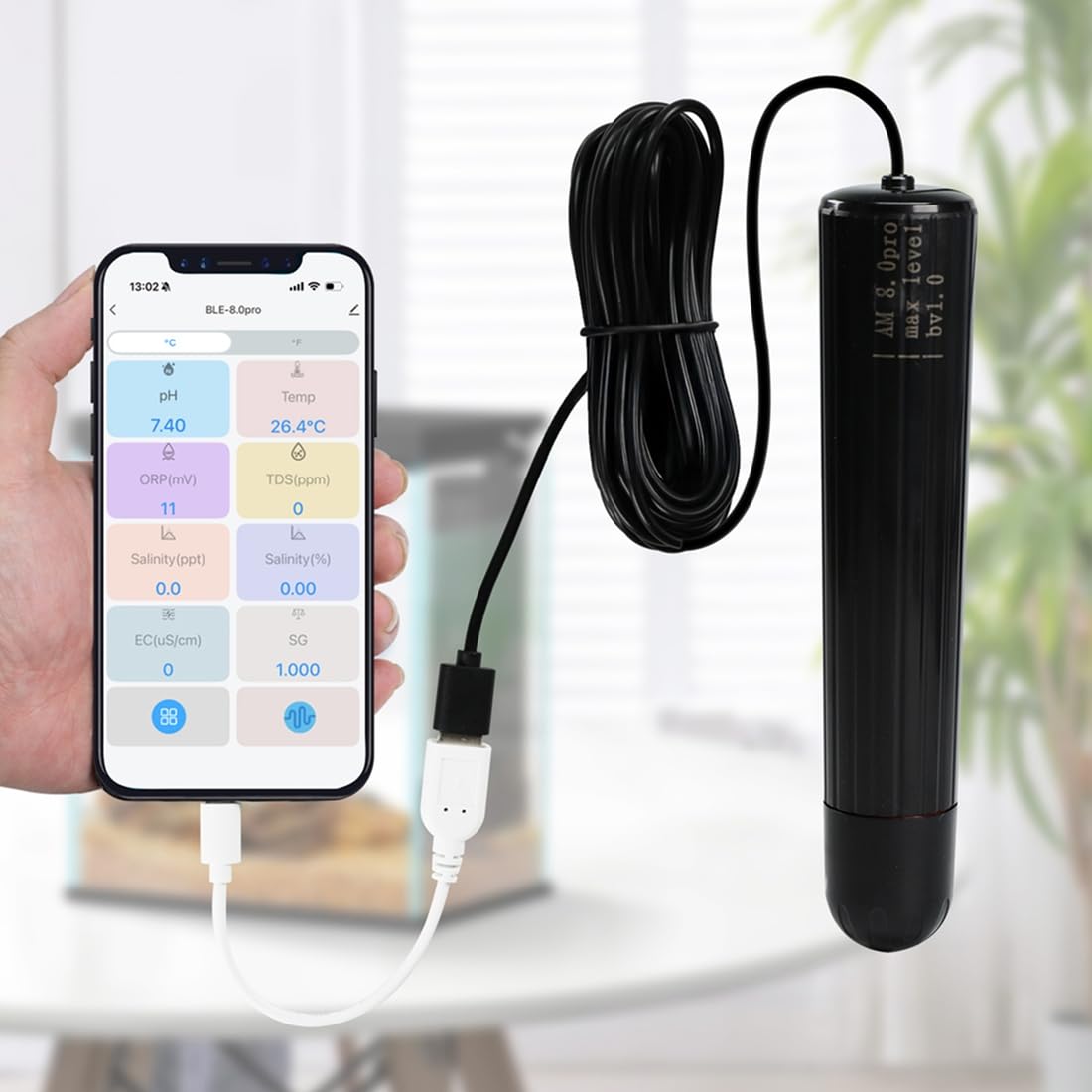 Monitor de Calidad de Agua WiFi Avanzado, Sonda Inteligente Multi-Parámetro y Acuario para Peces
