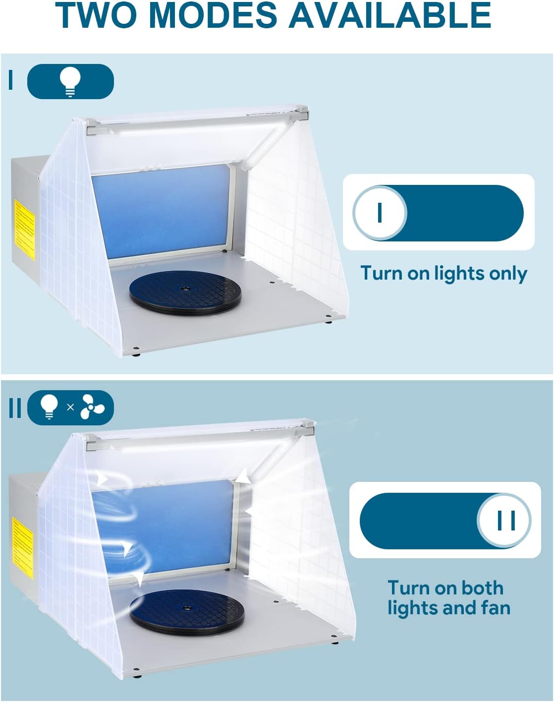 Anesty Airbrush Spray Booth with Bright LED Lights Turn Table Hose and Extra Replacement Filter, Portable Paint Booth Can be Used with LEDs Only ASPB01 White