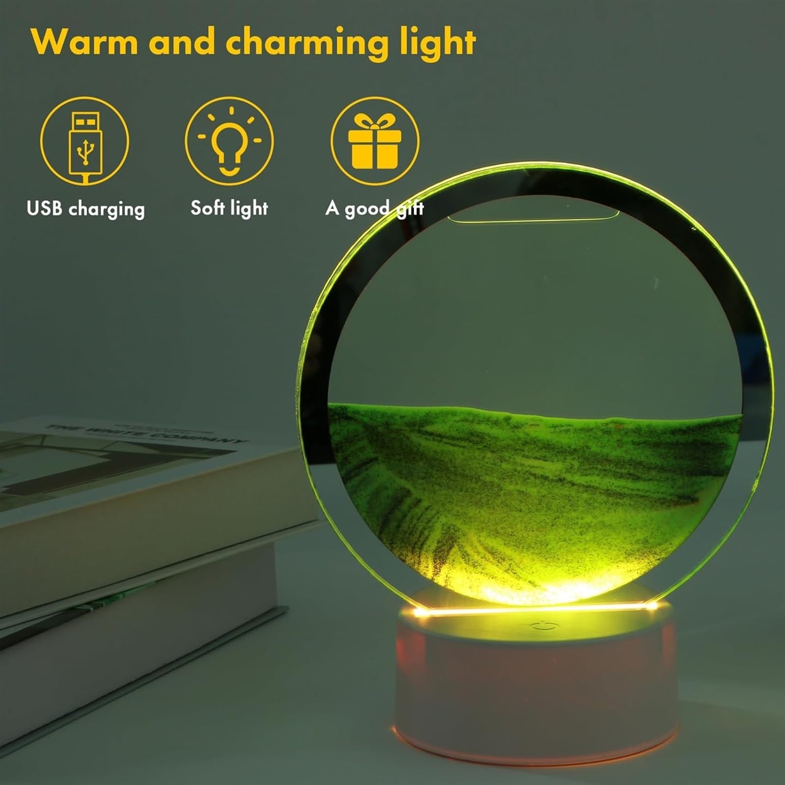 Ruchoma lampa stołowa z piaskiem, lampa 3D, 16 zmieniających się kolorów dotykowy pilot zdalnego sterowania ruchome piaski, klepsydra 3D głębinowy pejzaż piaskowy obraz lampka nocna, obracająca się o